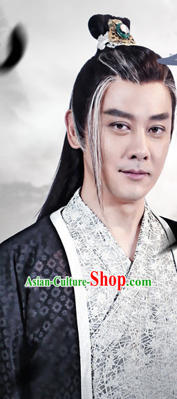 Ancient Chinese Fashion Kung Fu Master Knight Black Long Wigs and Hair Accessory for Men or Boys