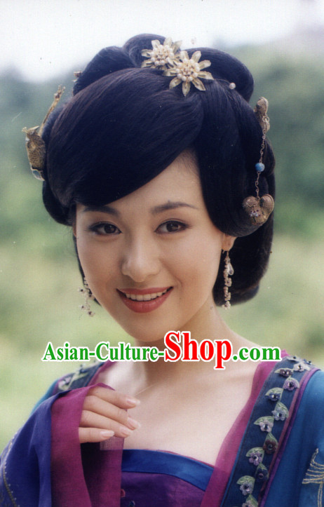 Tang Dynasty Ancient Traditional Chinese Style Lady Black Long Wig Wigs for Women Girls