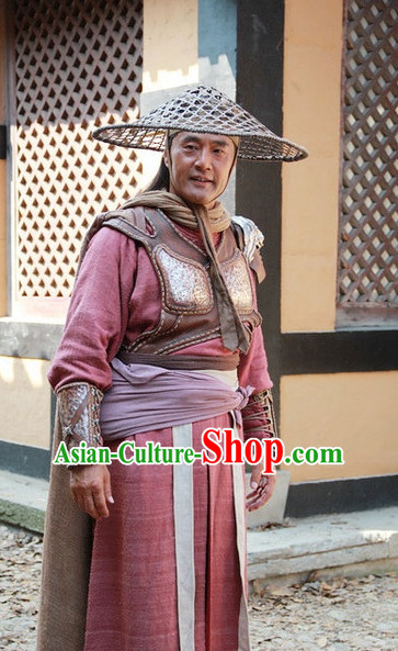 Ancient Chinese Style Authentic Clothes Culture Costume Han Dresses Traditional National Dress Peasant Clothing and Bamboo Hat Complete Set for Girls Kids Adults Men Women