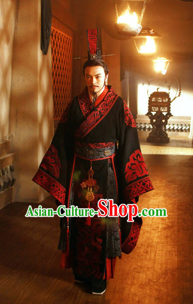 Ancient Chinese Style Emperor Dress Authentic Clothes Culture Costume Han Dresses Traditional National Dress Clothing and Headwear Complete Set for Men
