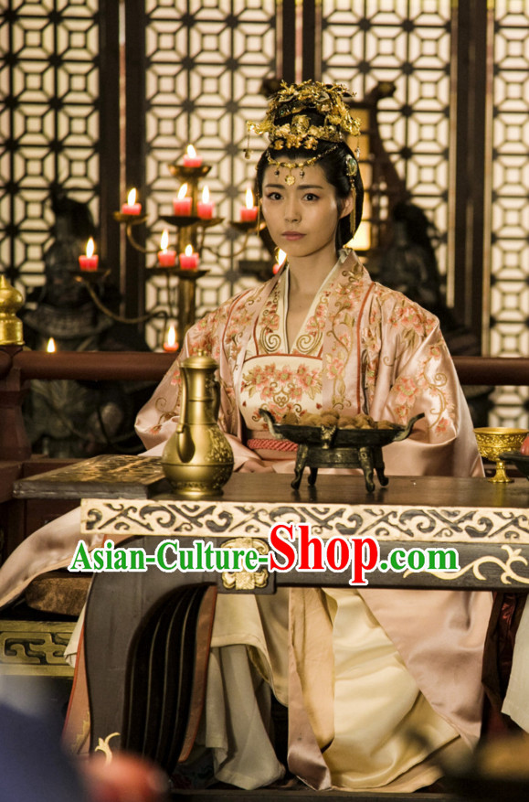 Ancient Chinese Style Palace Princess Costume Dress Authentic Clothes Culture Han Dresses Traditional National Dress Clothing and Headdress Complete Set
