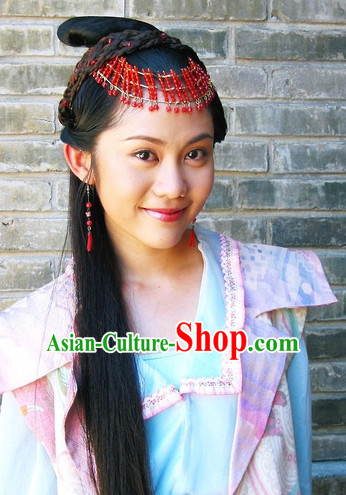 Ancient Chinese Style Fairy Black Long Wigs and Headwear Set