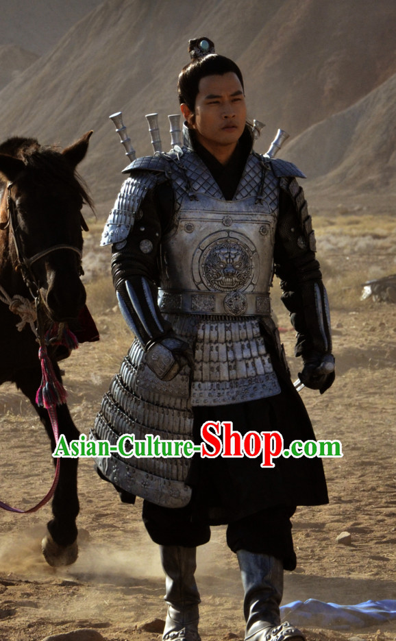 Ancient Chinese Style Male General Warrior Body Armor Costumes Dress Authentic Clothes Culture Traditional National Clothing Complete Set