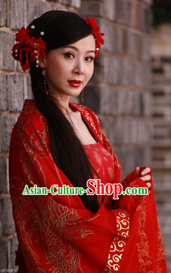 Traditional Chinese Style Red Fairy Hair Jewelry Set for Ladies