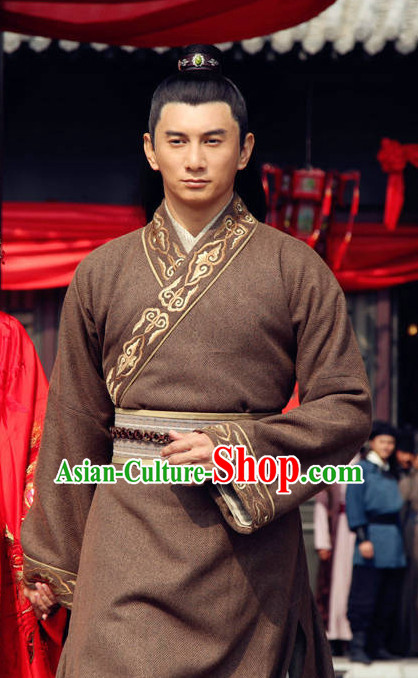 Traditional Chinese Ancient Hanfu Male Robe Clothing Complete Set