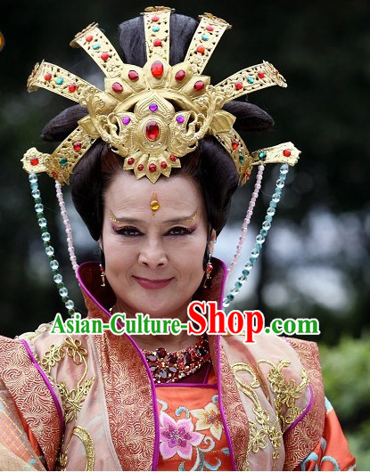 Traditional Ancient Chinese Style Imperial Palace Royal Princess Queen Empress Black Full Wigs and Headpieces Hair Jewelry Set for Women and Girls