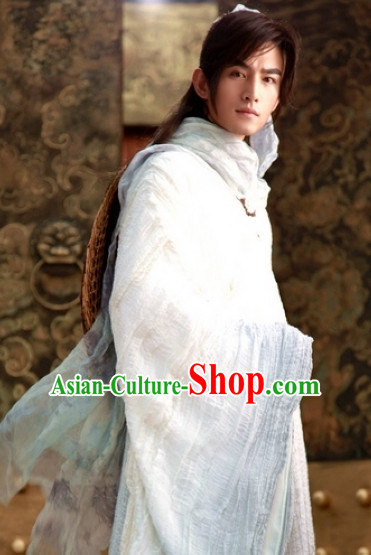 Traditional Chinese Ancient White Male Hanfu Suits Complete Set