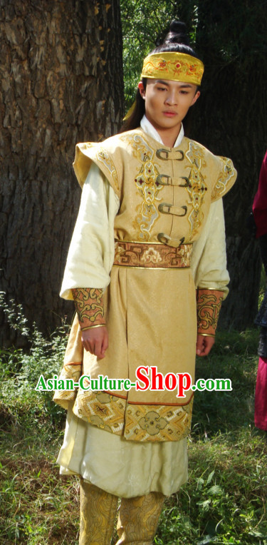Traditional Chinese Ancient Yellow Male Prince Suits Complete Set