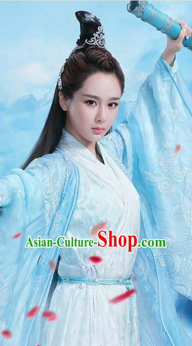 Ancient Traditional Chinese Style Fairy Dresses and Hair Jewelry Complete Set for Women