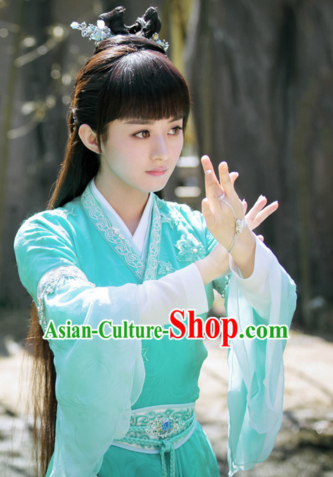 Ancient Chinese Traditional Fairy Long Wigs and Hair Jewelry for Women or Girls