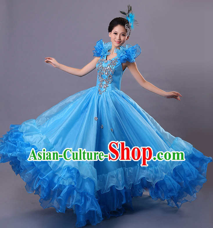 Chinese Stage Spainish Dancing Costumes and Headdress for Women