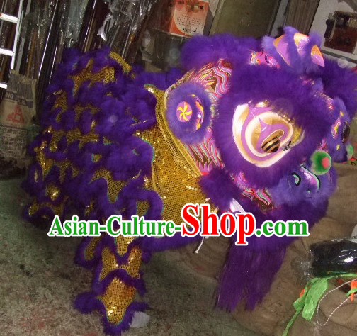 Top Purple Chinese Traditional 100_ Natural Long Futsan Style Lion Dance Costumes Complete Set