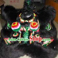 Top Black Green Teenagers Students Chinese Classical 100_ Natural Long Wool Fut San Lion Dance Costumes Complete Set