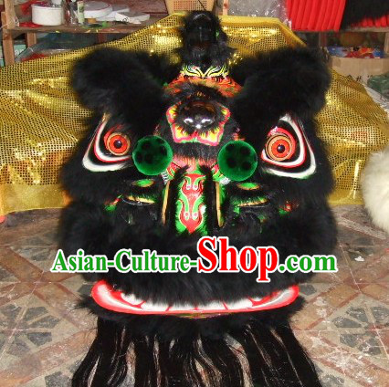 Top Black Long Wool Ancient Chinese Traditional Lion Dance Costumes Complete Set