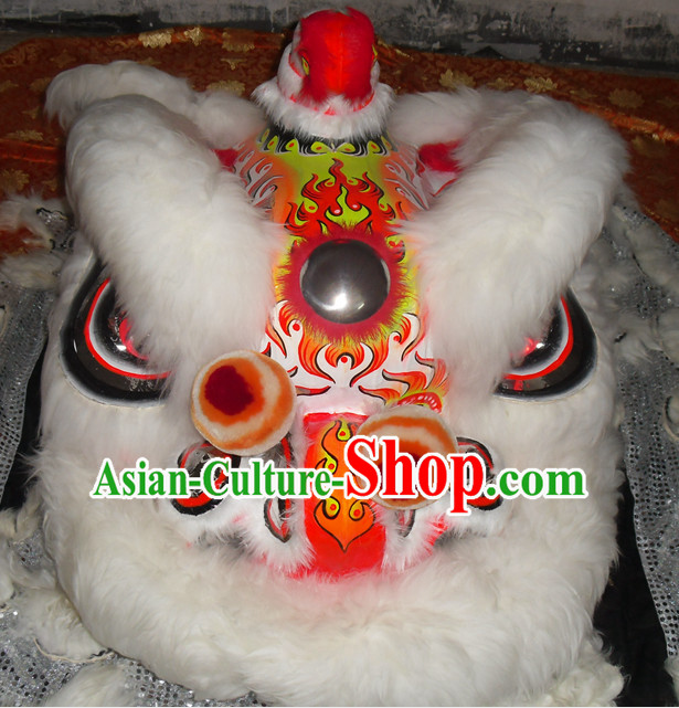 White Wool Top Asian Chinese Lion Dance Troupe Performance Suppliers Pants Equipments Art Instruments Lion Tail Costumes Complete Set for Men