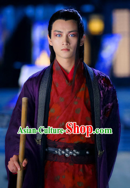Ancient Chinese Dong Fang Bu Bai Unbeaten Kung Fu Master Clothes Costumes Complete Set for Men