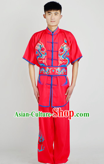 Chinese Traditional Style Martial Arts Summer Wear Kung Fu Gongfu Wushu Embroidered Phoenix Uniforms for Men Women Children