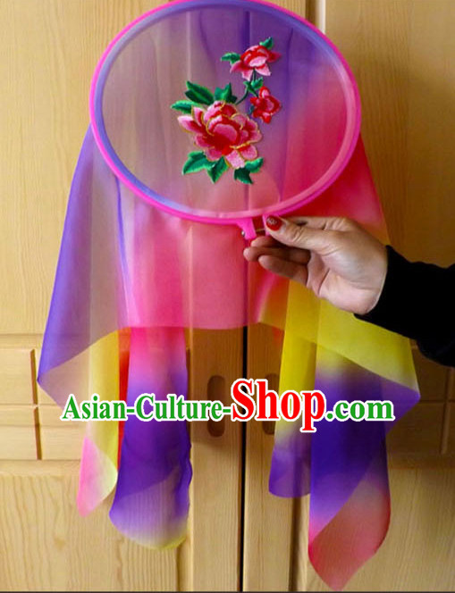 Ancient Chinese Style Embroidered Flower Long Ribbon Dance Fan Dancing Fans