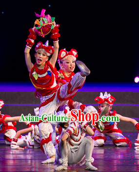 Chinese Traditional Festival Stage Lion Dancing Dress Dancewear Costumes Dancer Costumes Dance Costumes Chinese Dance Clothes Traditional Chinese Clothes Complete Set for Kids