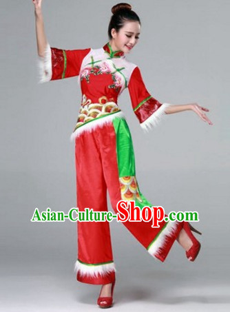 High Collar Chinese Stage Folk Fan Dancing Dancewear Costumes Dancer Costumes Dance Costumes Chinese Dance Clothes Traditional Chinese Clothes Complete Set for Women Children