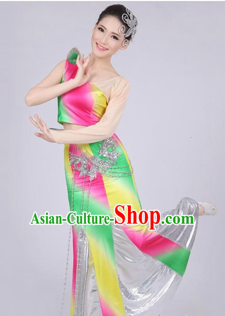 Chinese Traditional Stage Dance Dancewear Costumes Dancer Costumes Dance Costumes Clothes and Headdress Complete Set for Girls Ladies