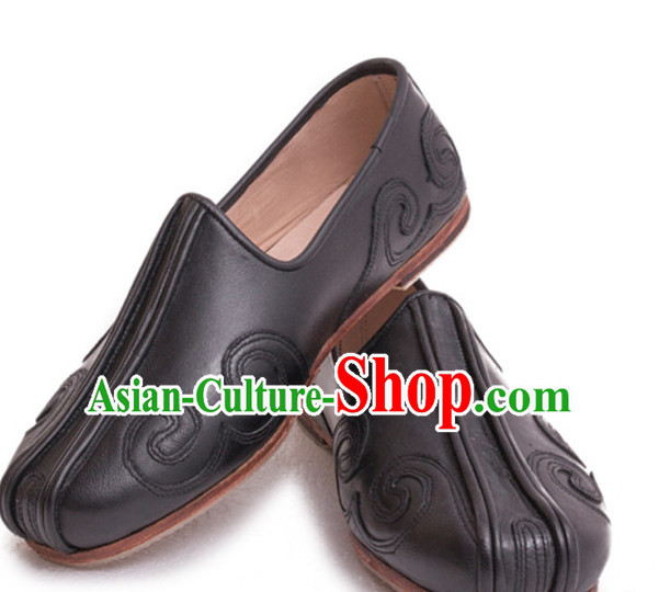 Top Chinese Classic Traditional Leather Auspicious Cloud Tai Chi Shoes Kung Fu Shoes Martial Arts Shoes for Men