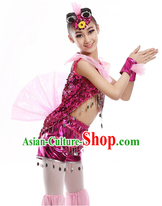 Chinese Traditional Fish Carp Dance Costumes and Headwear Complete Set for Kids