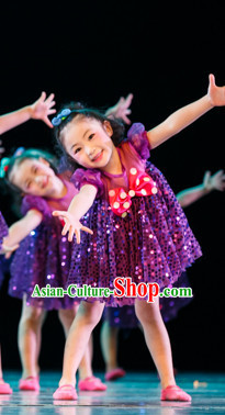 Chinese Traditional Folk Fan Dance Costumes Complete Set for Kids Girls