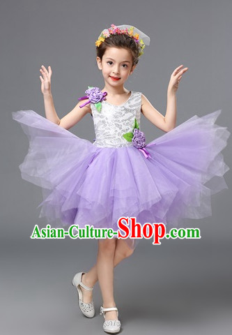 Chinese Primary School Students Dance Outfits Costumes Complete Set for Kids Girls