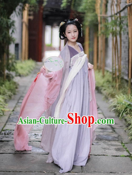 Traditional Asian Chinese Tang Dynasty Female Han Clothing Garment Hanfu Clothes Complete Set