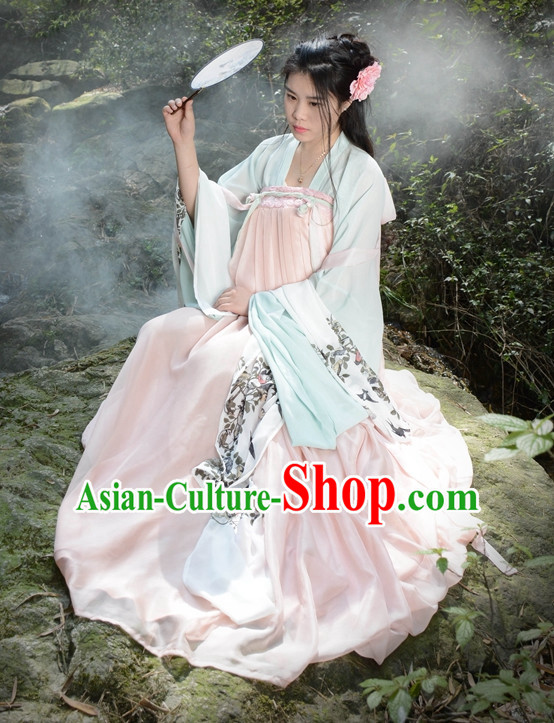 Traditional Asian Chinese Tang Dynasty Beauty Han Clothing Garment Hanfu Clothes Complete Set