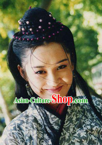 Chinese Ancient Xiao Ao Jiang Hu TV Series Ren Yingying Long Wigs and Hair Jewelry Set