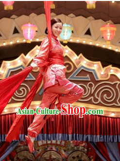 Chinese Folk Han Ethnic Mandarin Dance Ribbon Costumes Complete Set for Women