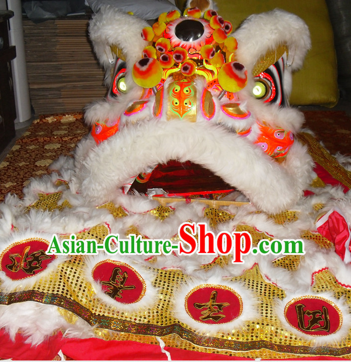 Top Gold Color White Wool Competition and Parade Lion Dancing Instruments Complete Set