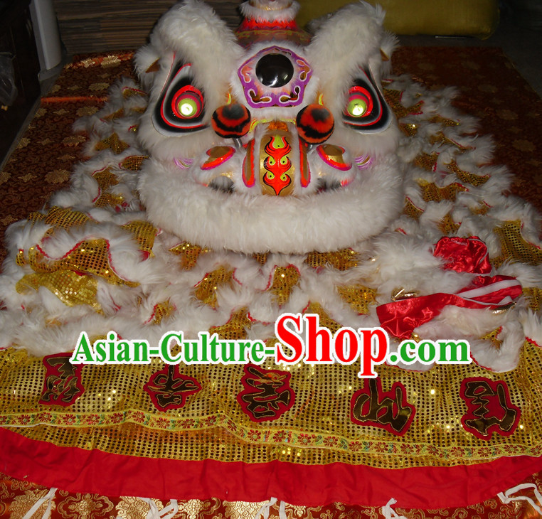 Top Gold Color White Wool Competition and Parade Hok San Lion Dancing Instruments Complete Set