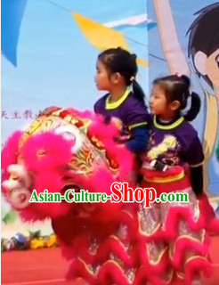 Peachblow Color Top 100_ Natural Long Wool Primary School Middle School Lion Dance Costumes Complete Set for Kids Children Boys Girls