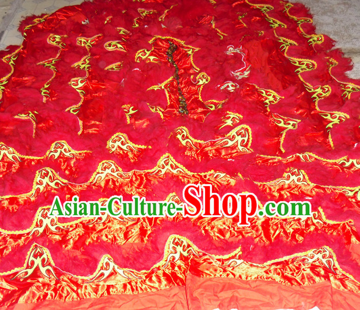 Red Top Asian Chinese Lion Dance Pants Claws Tail Body Costumes Set