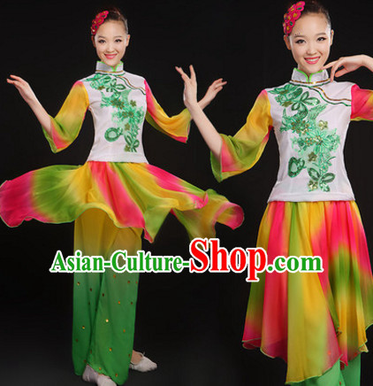 Chinese Classical Folk Dance Costumes Dancing Outfits and Hair Decorations Complete Set for Women or Girls