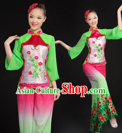 Chinese Folk Dance Costumes Dancing Outfits and Hair Decorations Complete Set for Women or Girls