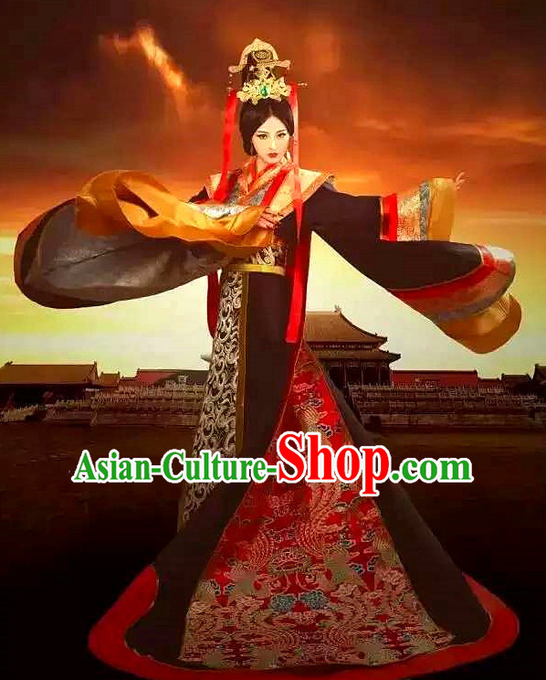 Chinese Ancient Female Empress Clothes and Headdress Complete Set for Women or Girls