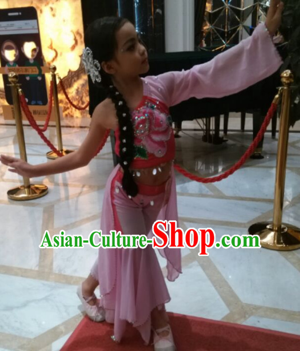 Chinese Stage Performance Classical Dancing Costumes and Headdress Complete Set for Women Girls