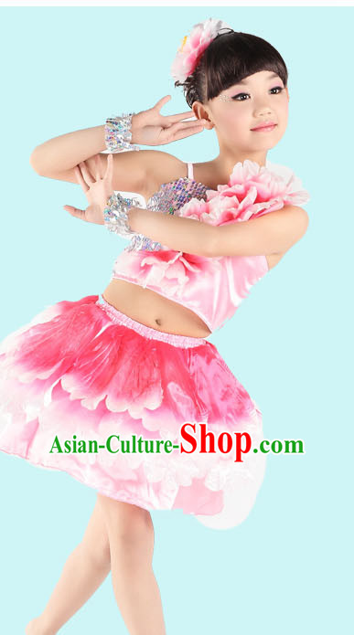 Red Chinese Peony Flower Dancing Costumes for Girls