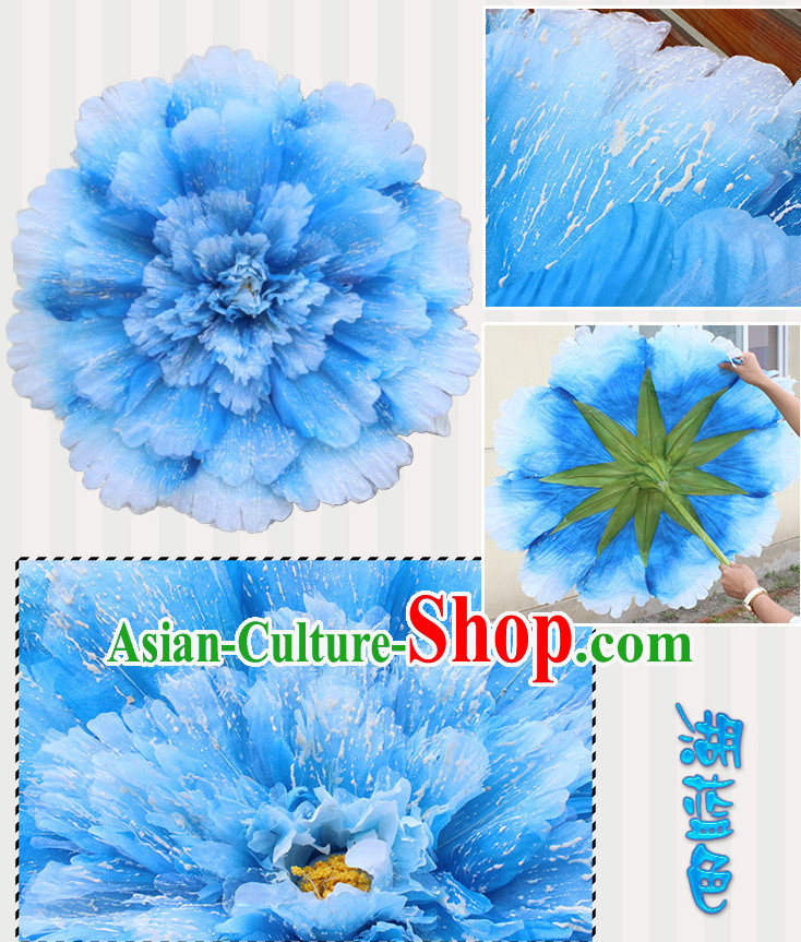 Light Blue Traditional Dance Props Flower Umbrella Dancing Prop Decorations for Men Women Adults