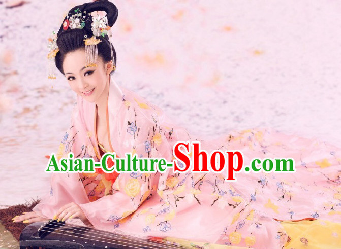Chinese Traditional Dress Clothing Hanfu National Costumes China Gown Wear and Hair Accessories Complete Set