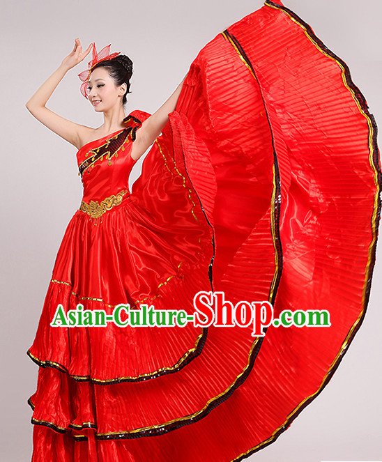 Red Chinese Dance costume Dance Classes Uniforms Folk Dance Traditional Cultural Dance Costumes Complete Set