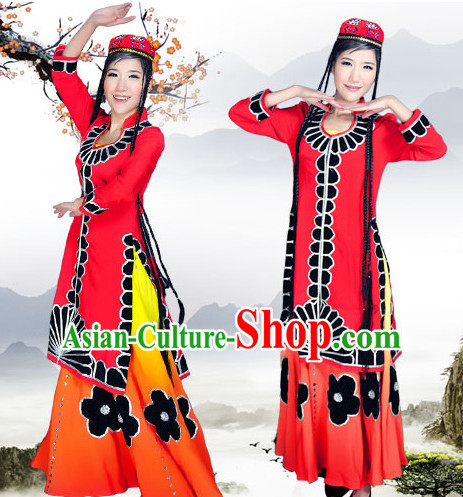 Chinese Xinjiang Folk Dance Ethnic Wear China Clothing Costume Ethnic Dresses Cultural Dances Costumes Complete Set