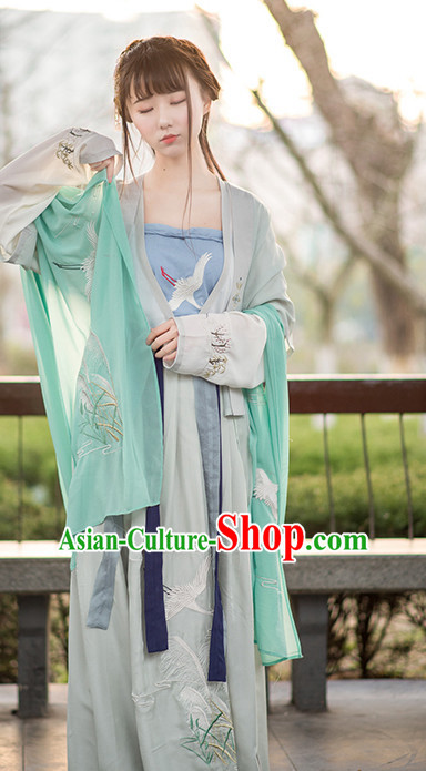 Traditional Chinese Ancient Han Dynasty Hanfu Suits Dress Skirt and Hair Jewelry Complete Set for Women