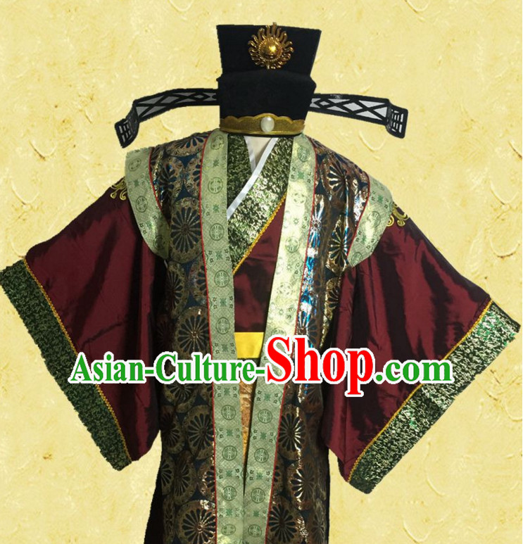 Green Ancient Chinese Style Official Costumes Clothing and Hat for Men