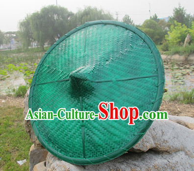 Green Traditional Chinese Dance Bamboo Hat for Adults and Children