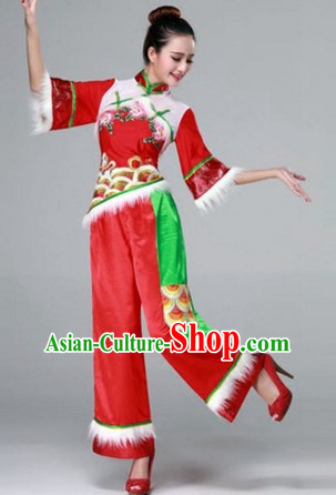 Chinese Fan Dance Costumes Traditional Chinese Clothing Dress Dancewear Dance Clothes Outfits Dresses and Hat Complete Set for Women